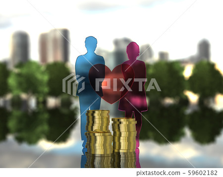 CG 3D插圖3D設計輪廓男人和女人之間的關係 59602182