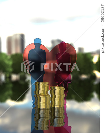 CG 3D illustration 3D design silhouette Relationship between man and woman CG 3D illustration 3D design silhouette Relationship between man and woman 59602187