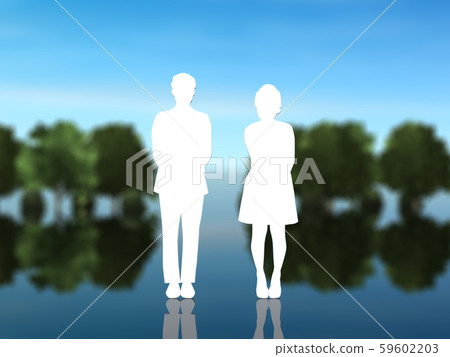 CG 3D illustration 3D design silhouette Relationship between man and woman CG 3D illustration 3D design silhouette Relationship between man and woman 59602203