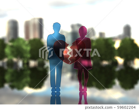 CG 3D插圖3D設計輪廓男人和女人之間的關係 59602204