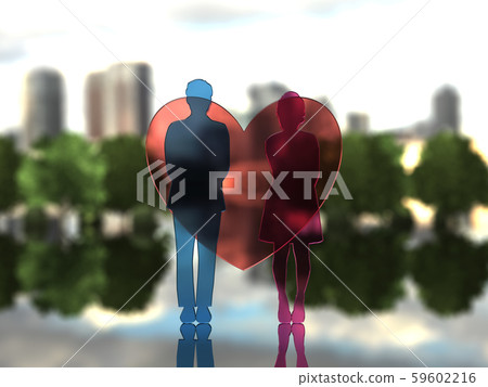 CG 3D插圖3D設計輪廓男人和女人之間的關係 CG 3D插圖3D設計輪廓男人和女人之間的關係 59602216