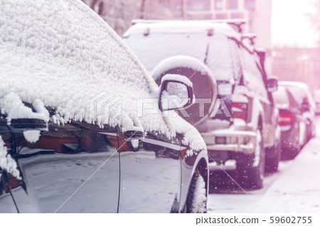 Snow on cars after snowfall Snow on cars after snowfall 59602755