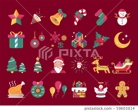 Merry christmas flat design vector icons set. 59603814