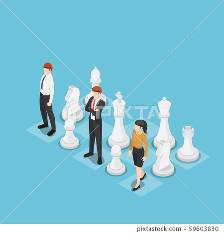 Isometric business team standing with chess Isometric business team standing with chess 59603830
