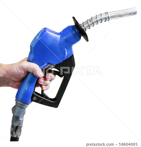 petrol nozzle in hand isolated on white 59604005