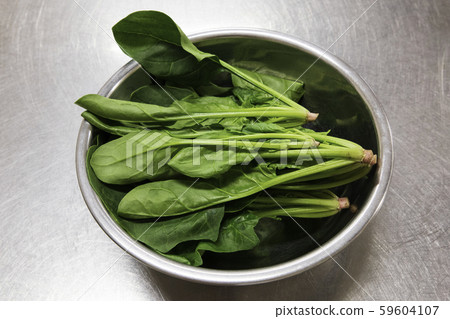 菠菜/綠黃色蔬菜圖像材料：已洗淨並放在碗中的新鮮綠色菠菜 59604107