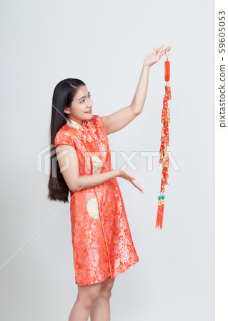 Woman asian in traditional chinese long dress Woman asian in traditional chinese long dress 59605053