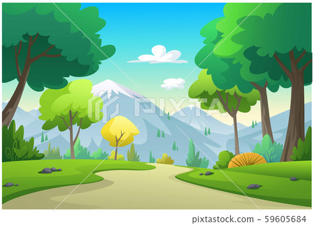 Vector illustration mountains, trees, cornfield, 59605684