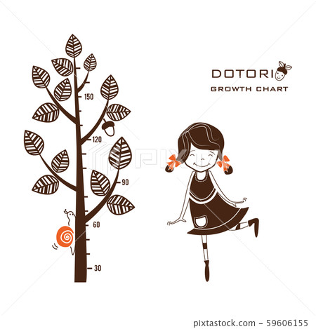 Kids height ruler with a girl, a tree and a snail for wall decals, wall stickers - Vector Kids height ruler with a girl, a tree and a snail for wall decals, wall stickers - Vector 59606155