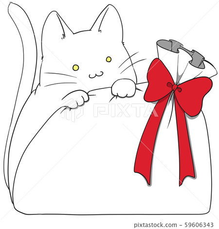 貓和禮物袋 白貓 金黃色的眼睛 插圖素材 圖庫