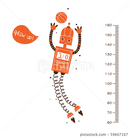 Kids height ruler with a robot and a ball for wall decals, wall stickers - Vector Kids height ruler with a robot and a ball for wall decals, wall stickers - Vector 59607187