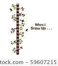Kids height ruler with a tree and birds for wall decals, wall stickers - Vector 59607215