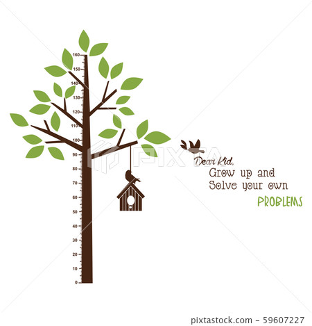 Kids height ruler with a tree and birds for wall decals, wall stickers - Vector Kids height ruler with a tree and birds for wall decals, wall stickers - Vector 59607227