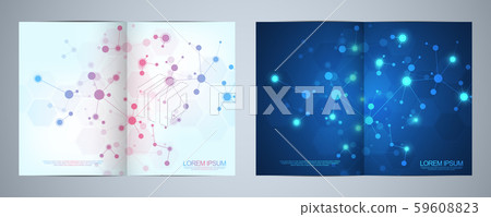 Vector template brochures or cover design, book, flyer, with molecules background and neural network Vector template brochures or cover design, book, flyer, with molecules background and neural network 59608823