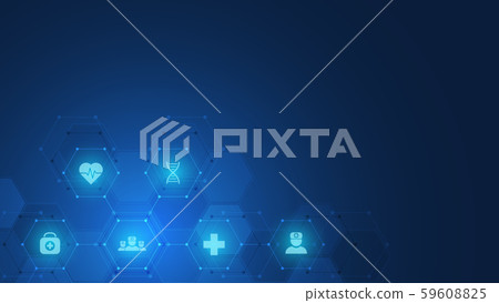Healthcare and technology concept with flat icons and symbols. Template design for health care Healthcare and technology concept with flat icons and symbols. Template design for health care 59608825