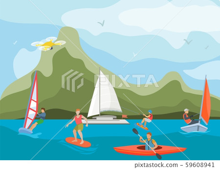 Different ships and vessels for water activity vector illustration. Water sportsmen people and kinds Different ships and vessels for water activity vector illustration. Water sportsmen people and kinds 59608941