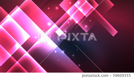 Neon glowing techno square rectangle lines, blue hi-tech futuristic abstract background 59609355