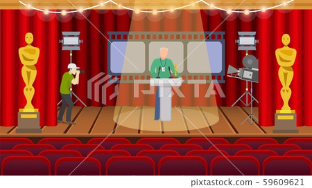 Oscar american ceremony rewarding repetition preparation hall vector illustration. One man with 59609621