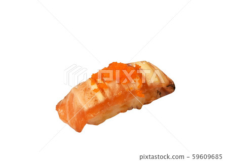 burning tuna fish toppong shrimp egg Sushi Japanese food on white background 59609685
