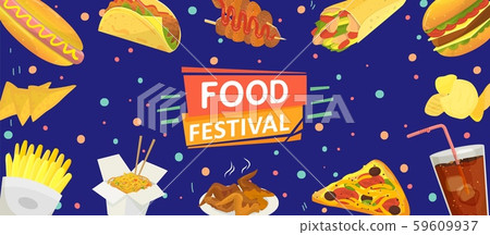 Food festival banner poster vector illustration. Celebration flyer template. Fast food hamburgers Food festival banner poster vector illustration. Celebration flyer template. Fast food hamburgers 59609937