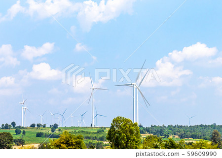 Wind turbine  generators line the hilltops 59609990