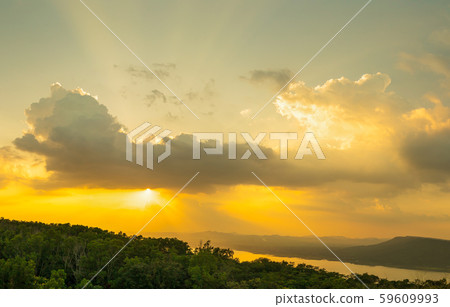 Sunset sky with ray light in twilight time Sunset sky with ray light in twilight time 59609993
