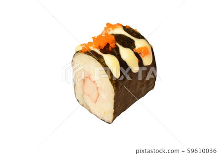 rice wrapping seaweed stuffed picked cabbage dressing shrimp egg and mayonnaise maki Sushi Japanese food on white background 59610036