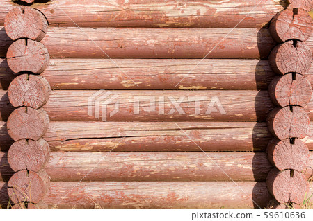 Texture of a ancient brown wall of wooden logs, Texture of a ancient brown wall of wooden logs, 59610636