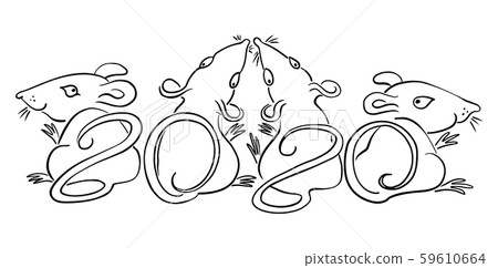 Sketching New year 2020 illustration with rats. Hand drawn symbol of year 59610664