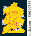 Sketching New year 2020 illustration, funny rats and cheese tree. Hand drawn lettering and symbol of year 59610666