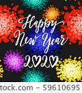 New year 2020 seamless pattern with lettering and fireworks. Hand drawn colorful illustration.  59610695