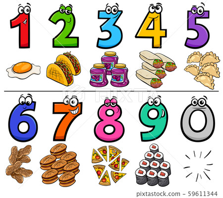 educational cartoon numbers set with food objects educational cartoon numbers set with food objects 59611344