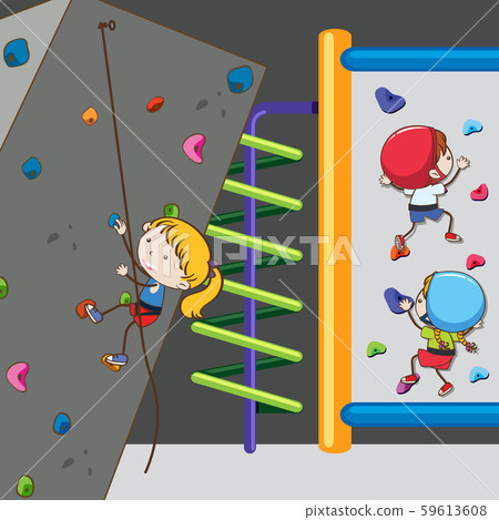 Child rockclimbing on wall Child rockclimbing on wall 59613608