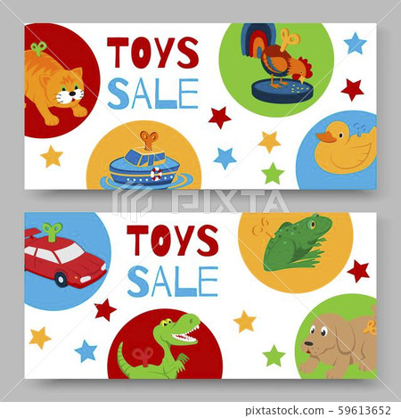 Sale of clockwork toys with key banners or voucher, vector illustration. Mechanic toyshop discount Sale of clockwork toys with key banners or voucher, vector illustration. Mechanic toyshop discount 59613652