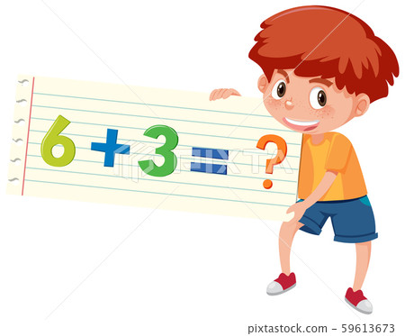 Boy holding math question of addition Boy holding math question of addition 59613673