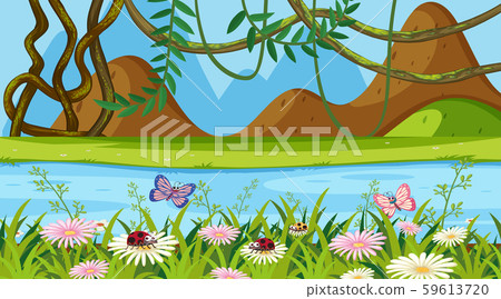 Landscape background design with flower garden and Landscape background design with flower garden and 59613720