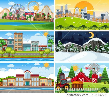 A set of outdoor scene including building A set of outdoor scene including building 59613726