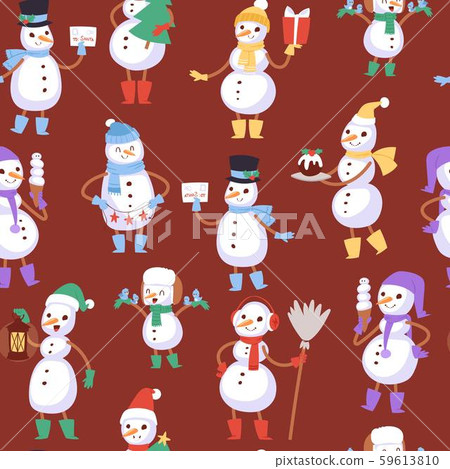 Christmas snowmen seamless vector pattern and... - Stock Illustration ...
