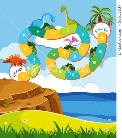 Boardgame design template with dinosaur background 59613837