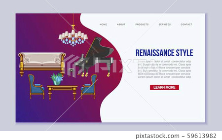 Vintage furniture interior vector web template. Chairs, table, grand piano and sofas in renaissance Vintage furniture interior vector web template. Chairs, table, grand piano and sofas in renaissance 59613982
