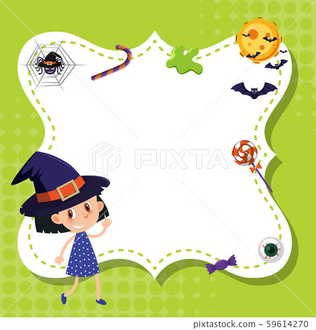 Frame template design with girl in halloween 59614270