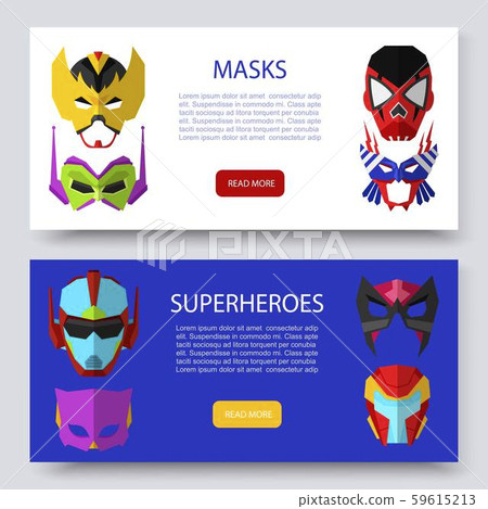 Superherous masks two horizontal banners vector set. Illustration of star wars masks, cosmic, outer 59615213