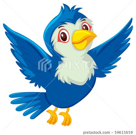 Cartoon blue bird with red beak on white Vector Image