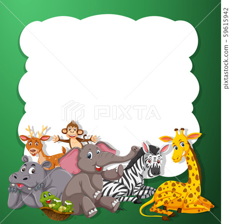 Cute animals on green template - Stock Illustration [59615942] - PIXTA