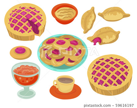 Set of home bakery products. Tea cakes. Vector graphic objects on white background. Set of home bakery products. Tea cakes. Vector graphic objects on white background. 59616197