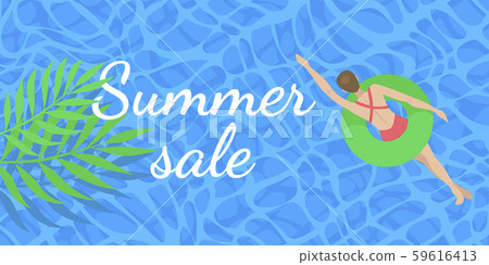 Pool summer party. People swim in blue water. Illustration background. Pool summer party. People swim in blue water. Illustration background. 59616413