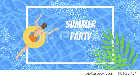 Pool summer party. People swim in blue water. Illustration background. Pool summer party. People swim in blue water. Illustration background. 59616414