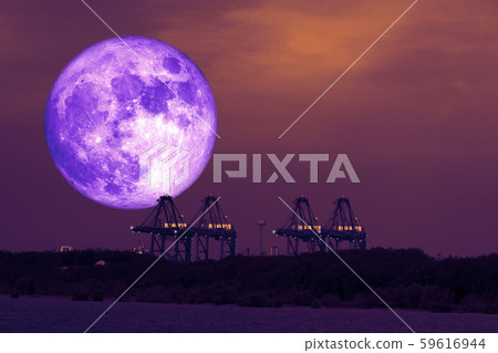 full cold blood moon back on crane of seaport in 59616944
