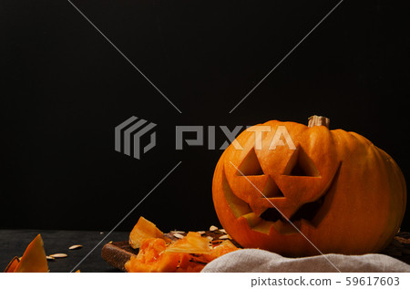 Smiling halloween pumpkin holiday decoration. Smiling halloween pumpkin holiday decoration. 59617603