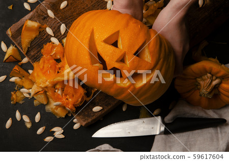 Smiling halloween pumpkin holiday decoration Smiling halloween pumpkin holiday decoration 59617604